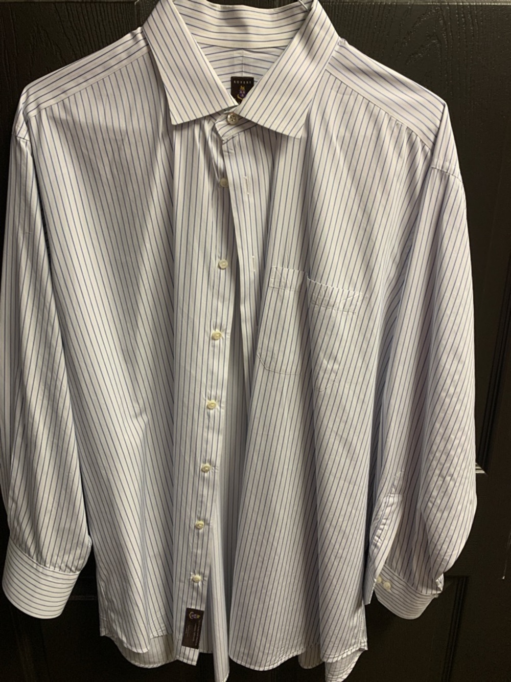 Robert Talbott Men's White Shirt with Blue Pinstripes Dress Shirt